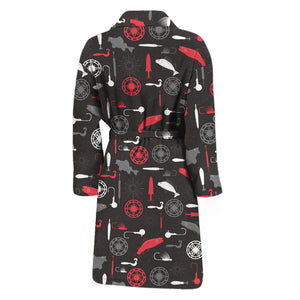 Fishing Theme Pattern Print Men's Bathrobe