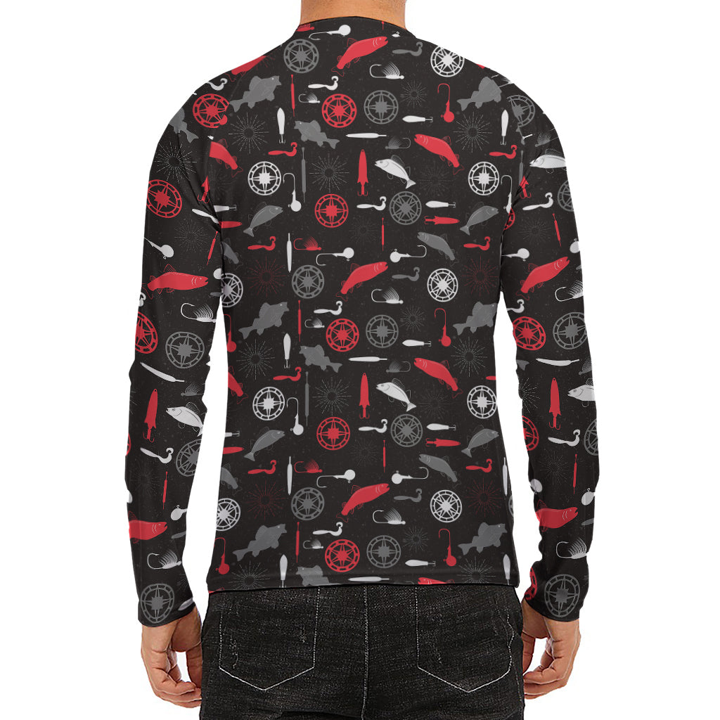 Fishing Theme Pattern Print Men's Long Sleeve Rash Guard
