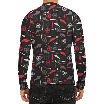 Fishing Theme Pattern Print Men's Long Sleeve Rash Guard