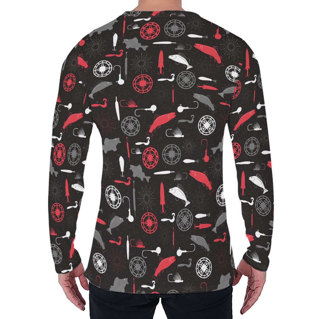 Fishing Theme Pattern Print Men's Long Sleeve T-Shirt