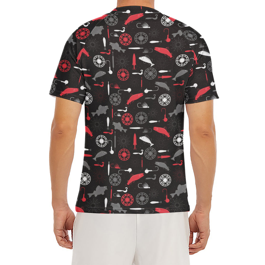 Fishing Theme Pattern Print Men's Short Sleeve Rash Guard
