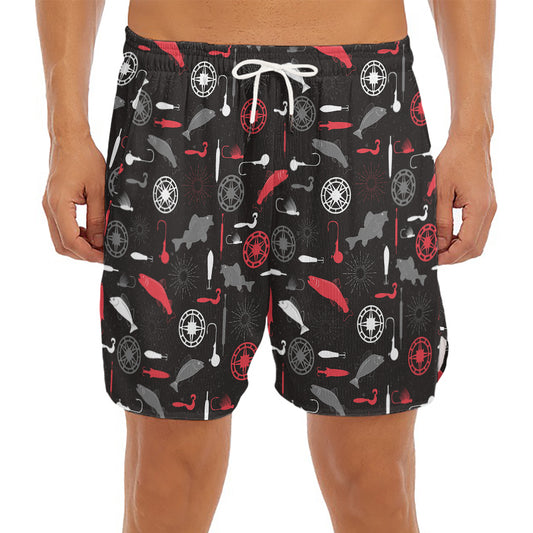 Fishing Theme Pattern Print Men's Split Running Shorts