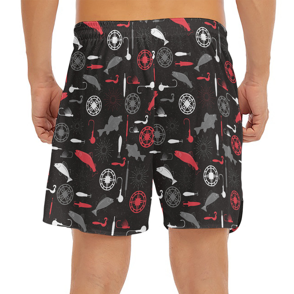 Fishing Theme Pattern Print Men's Split Running Shorts