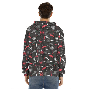 Fishing Theme Pattern Print Men's Velvet Pullover Hoodie