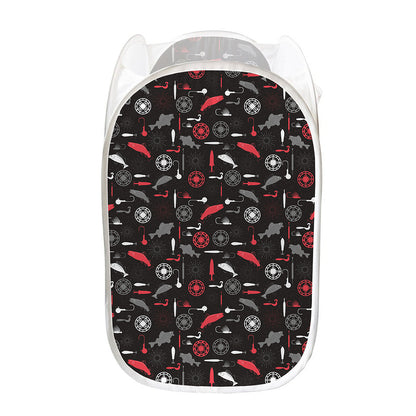 Fishing Theme Pattern Print Mesh Laundry Hamper