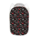 Fishing Theme Pattern Print Mesh Laundry Hamper