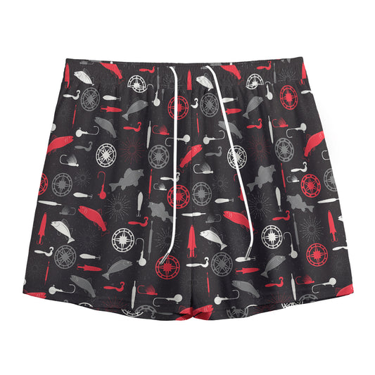 Fishing Theme Pattern Print Mesh Shorts