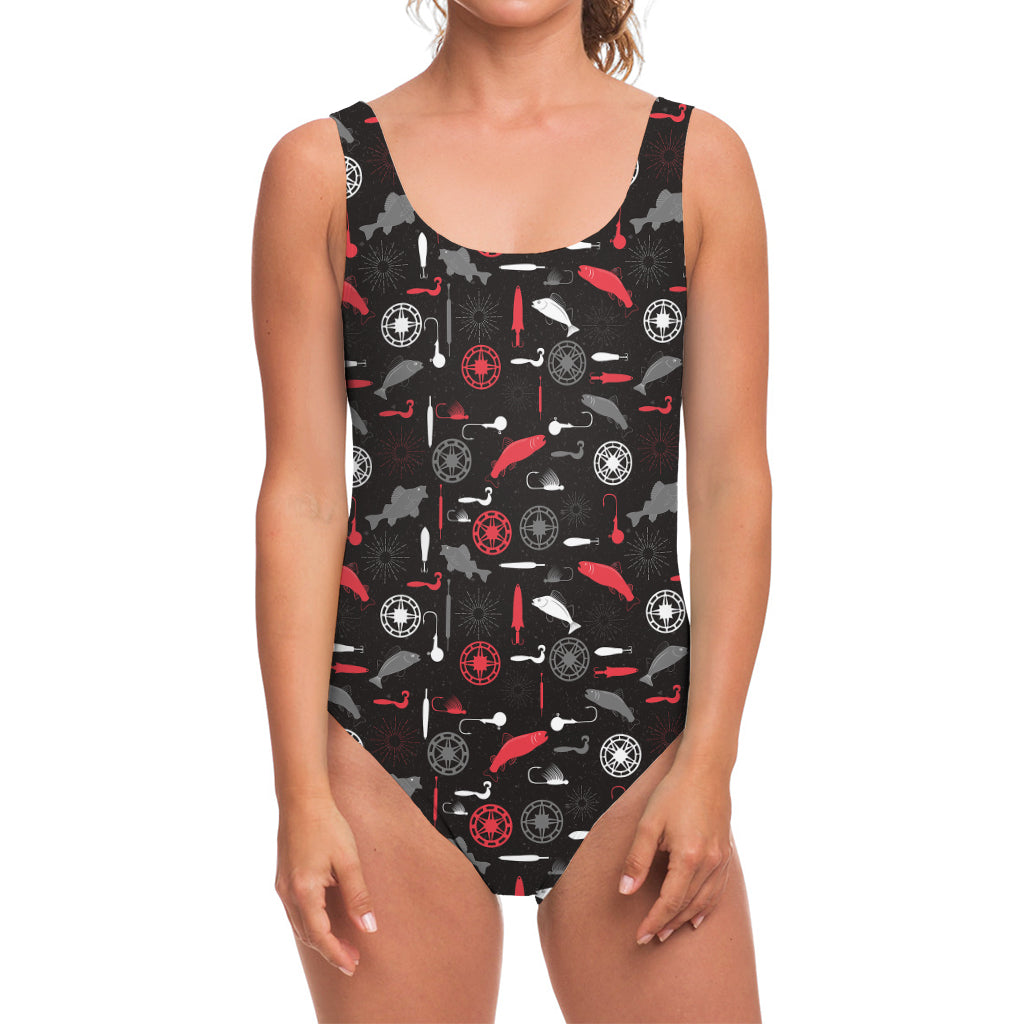 Fishing Theme Pattern Print One Piece Swimsuit