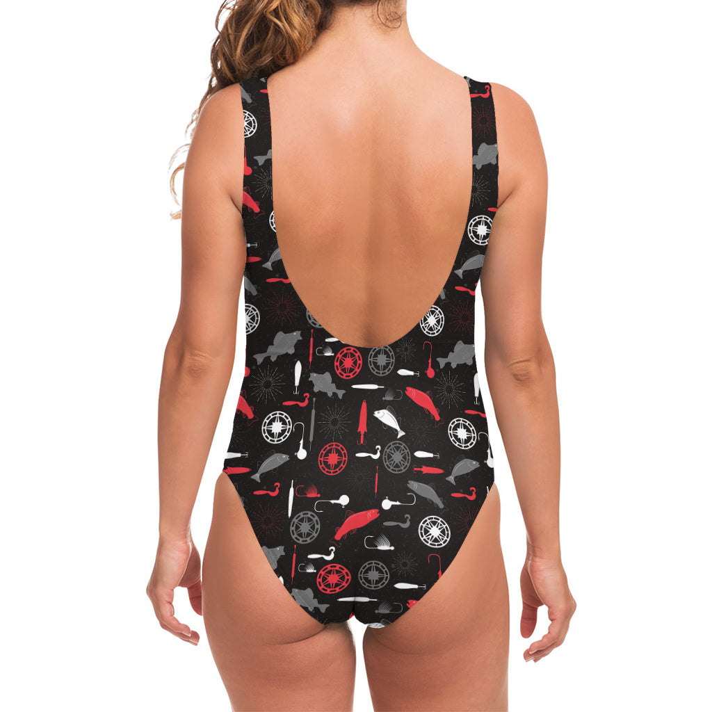 Fishing Theme Pattern Print One Piece Swimsuit