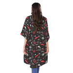 Fishing Theme Pattern Print Open Front Beach Cover Up