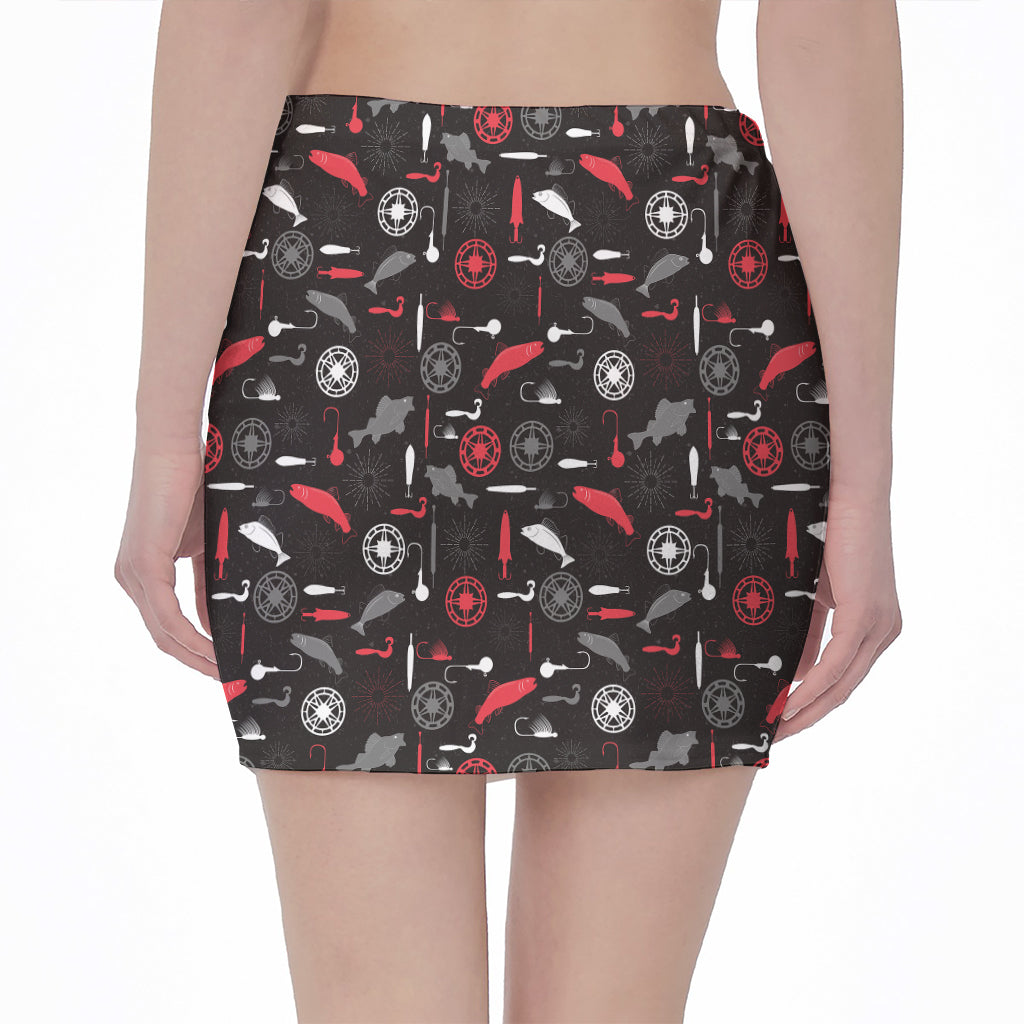 Fishing Theme Pattern Print Pencil Mini Skirt