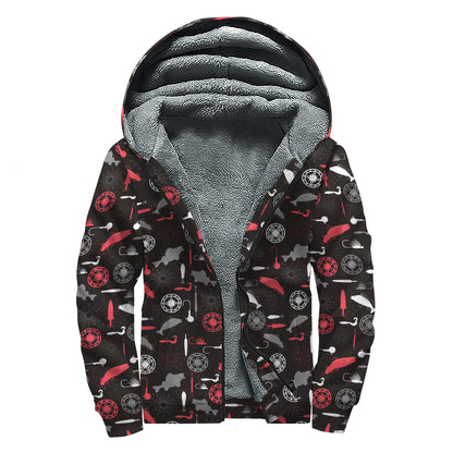 Fishing Theme Pattern Print Sherpa Lined Zip Up Hoodie