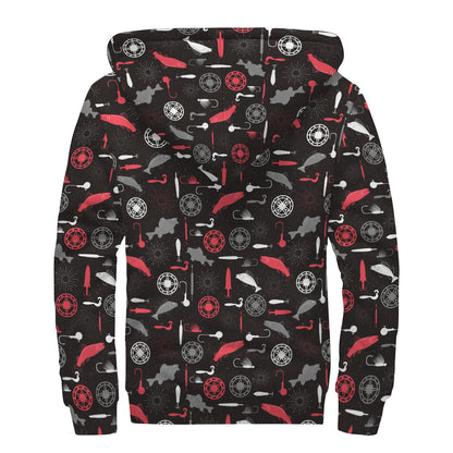 Fishing Theme Pattern Print Sherpa Lined Zip Up Hoodie