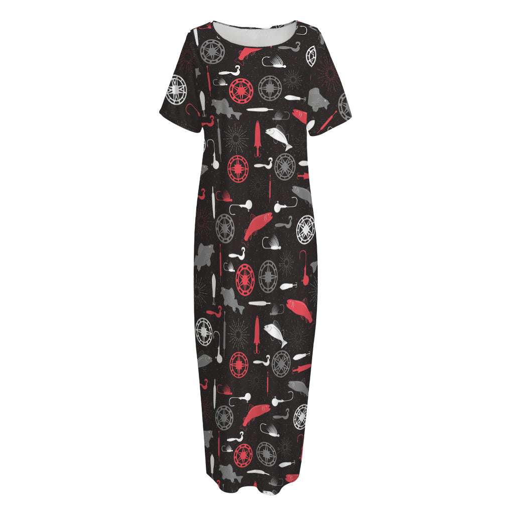 Fishing Theme Pattern Print Short Sleeve Long Nightdress