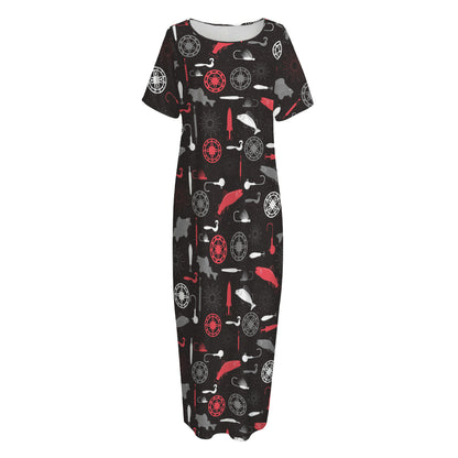 Fishing Theme Pattern Print Short Sleeve Long Nightdress