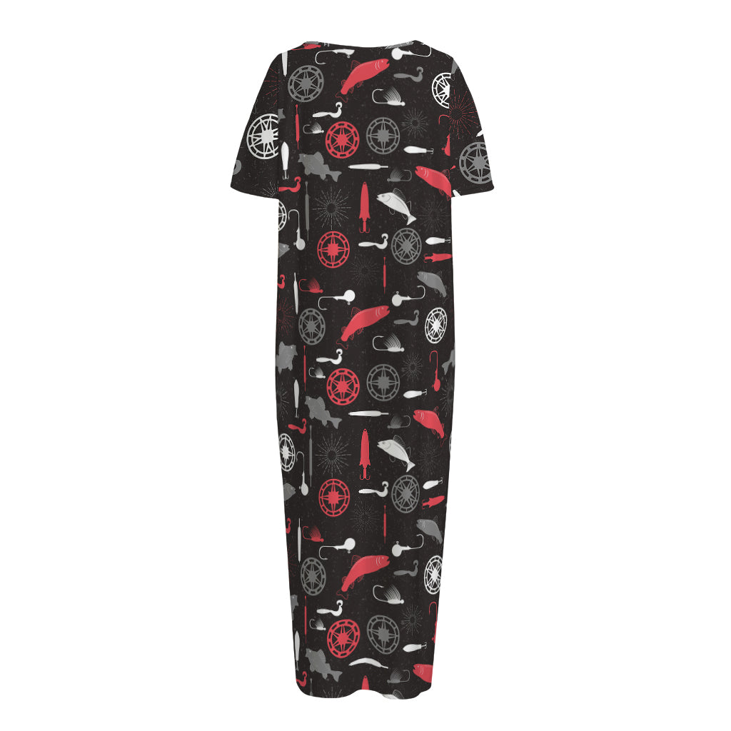 Fishing Theme Pattern Print Short Sleeve Long Nightdress