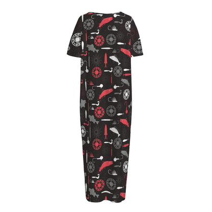 Fishing Theme Pattern Print Short Sleeve Long Nightdress