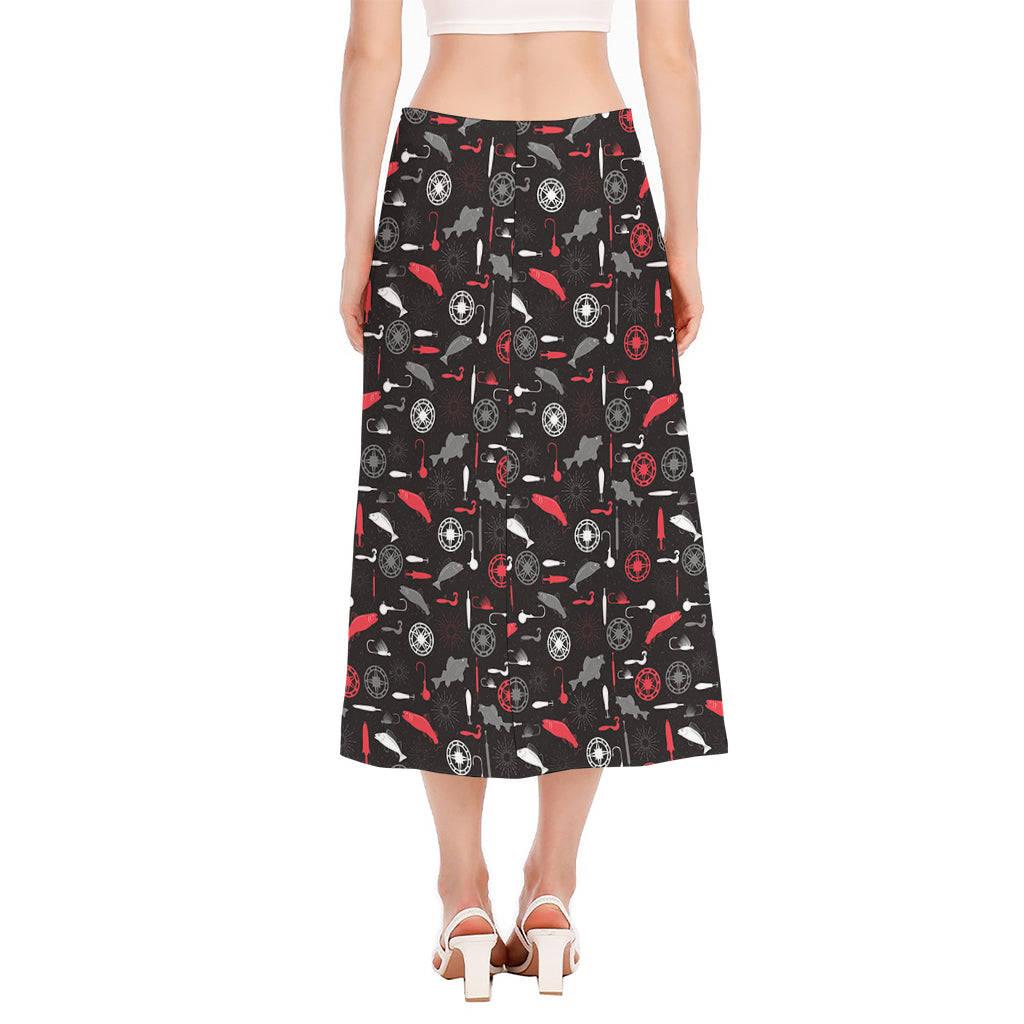 Fishing Theme Pattern Print Side Slit Midi Skirt