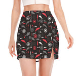 Fishing Theme Pattern Print Side Slit Mini Skirt