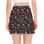 Fishing Theme Pattern Print Side Slit Mini Skirt