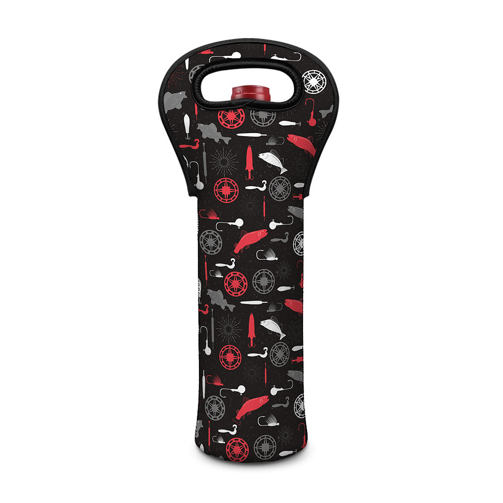 Fishing Theme Pattern Print Single Neoprene Wine Tote