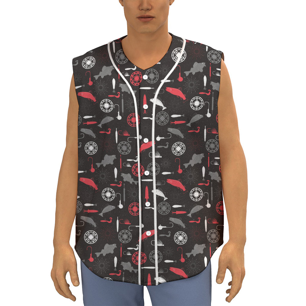 Fishing Theme Pattern Print Sleeveless Baseball Jersey
