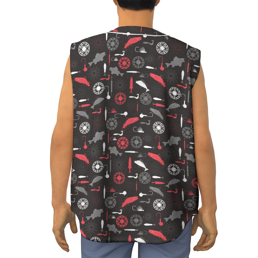 Fishing Theme Pattern Print Sleeveless Baseball Jersey
