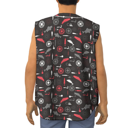 Fishing Theme Pattern Print Sleeveless Baseball Jersey