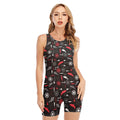 Fishing Theme Pattern Print Sleeveless One Piece Swimsuit