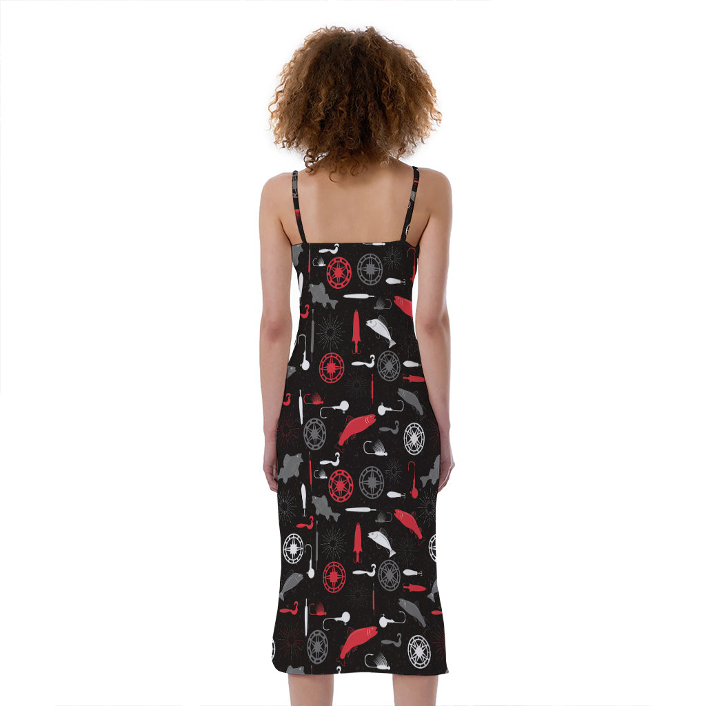 Fishing Theme Pattern Print Slim Fit Midi Cami Dress