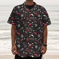 Fishing Theme Pattern Print Textured Short Sleeve Shirt