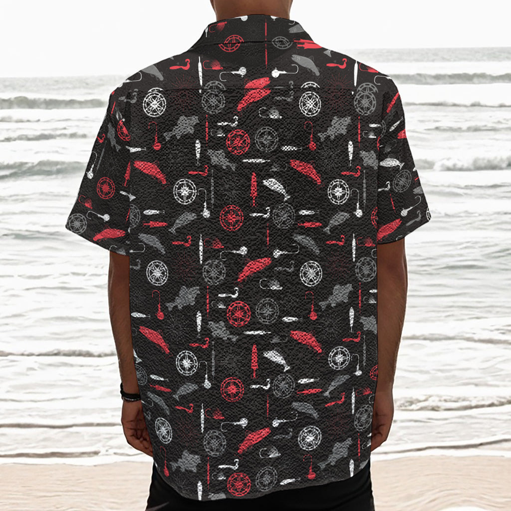Fishing Theme Pattern Print Textured Short Sleeve Shirt