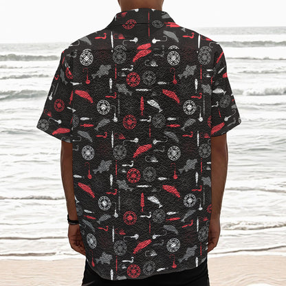Fishing Theme Pattern Print Textured Short Sleeve Shirt