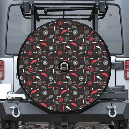 Fishing Theme Pattern Print Tire Cover With Camera Hole