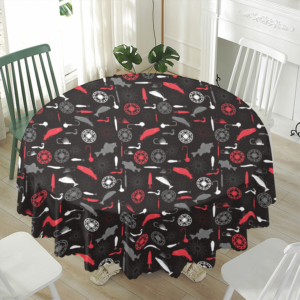 Fishing Theme Pattern Print Waterproof Round Tablecloth