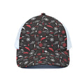 Fishing Theme Pattern Print White Mesh Trucker Hat