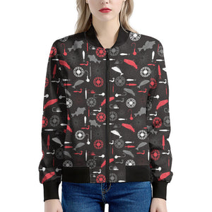 Fishing Theme Pattern Print Women's Bomber Jacket