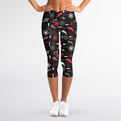 Fishing Theme Pattern Print Women's Capri Leggings