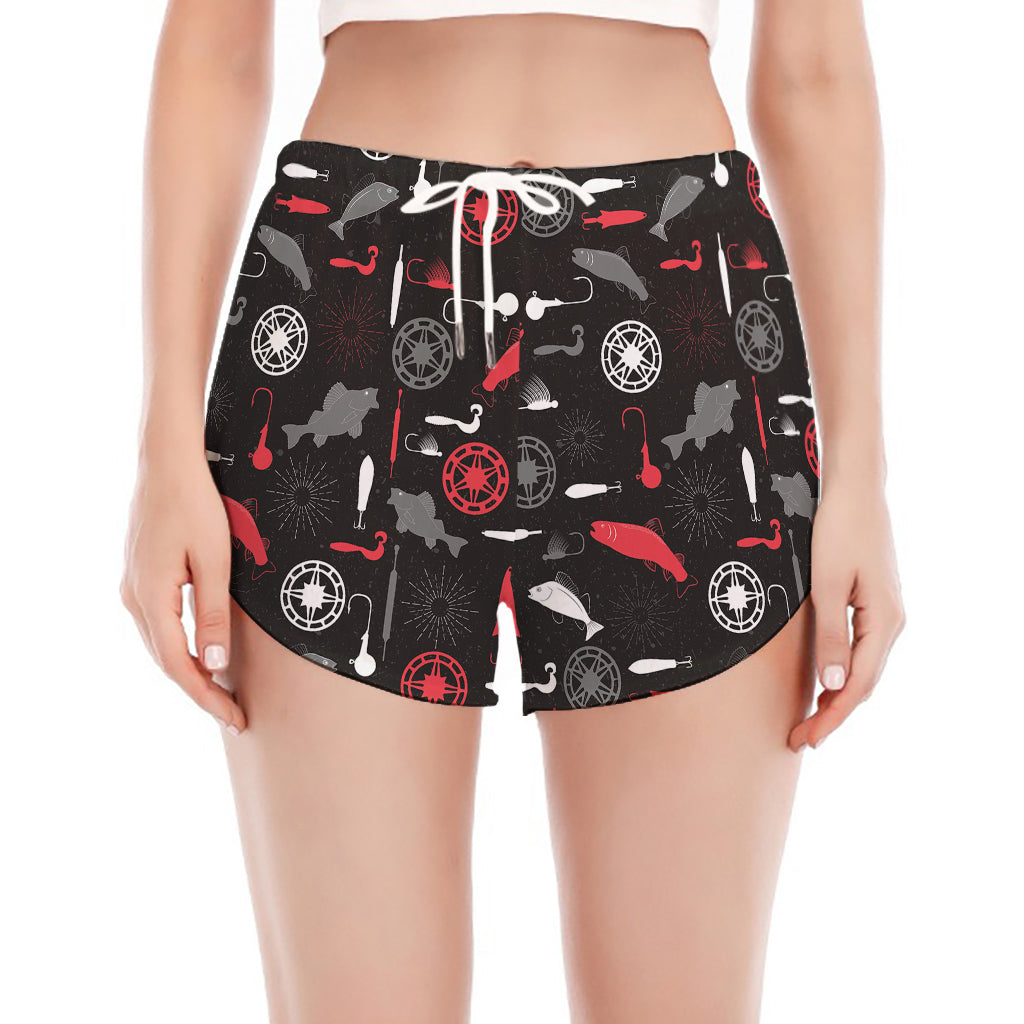 Fishing Theme Pattern Print Women's Split Running Shorts