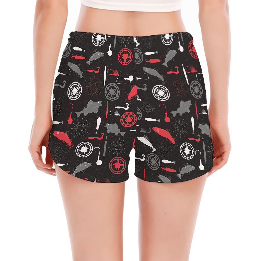 Fishing Theme Pattern Print Women's Split Running Shorts