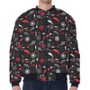 Fishing Theme Pattern Print Zip Sleeve Bomber Jacket