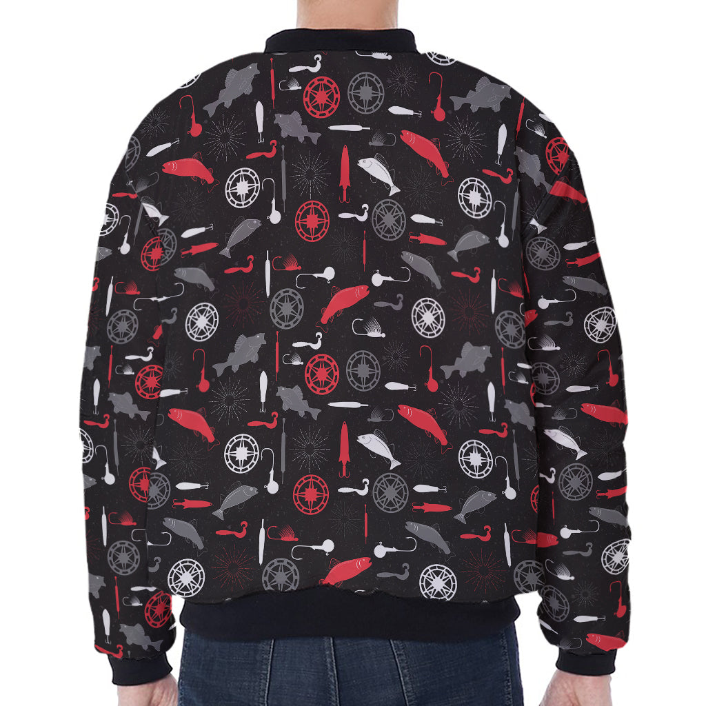 Fishing Theme Pattern Print Zip Sleeve Bomber Jacket