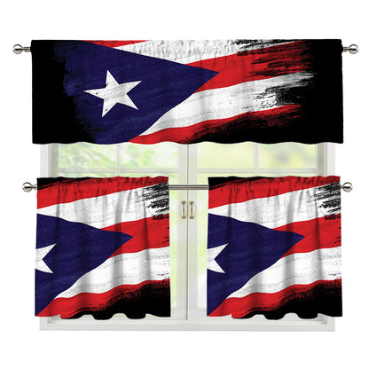Flag Of Puerto Rico Print 3 Piece Kitchen Curtains