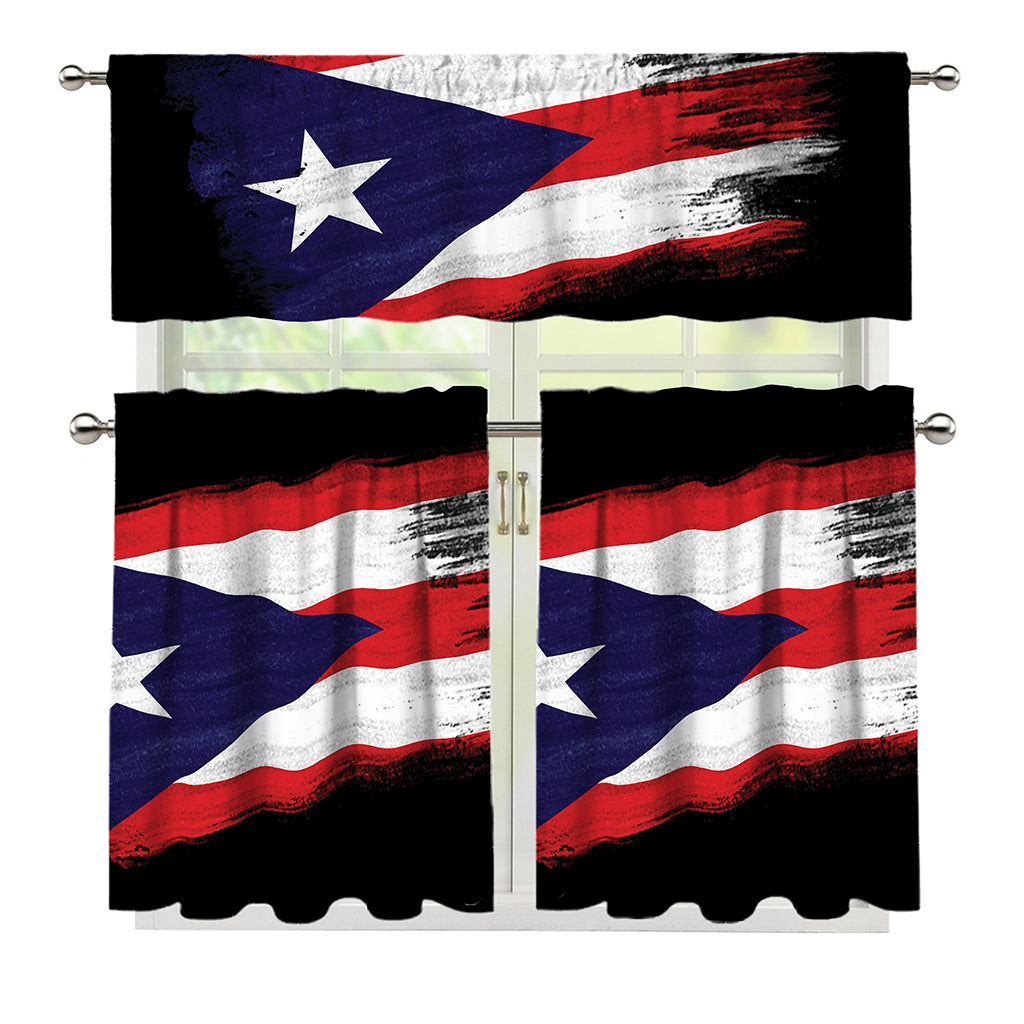 Flag Of Puerto Rico Print 3 Piece Kitchen Curtains