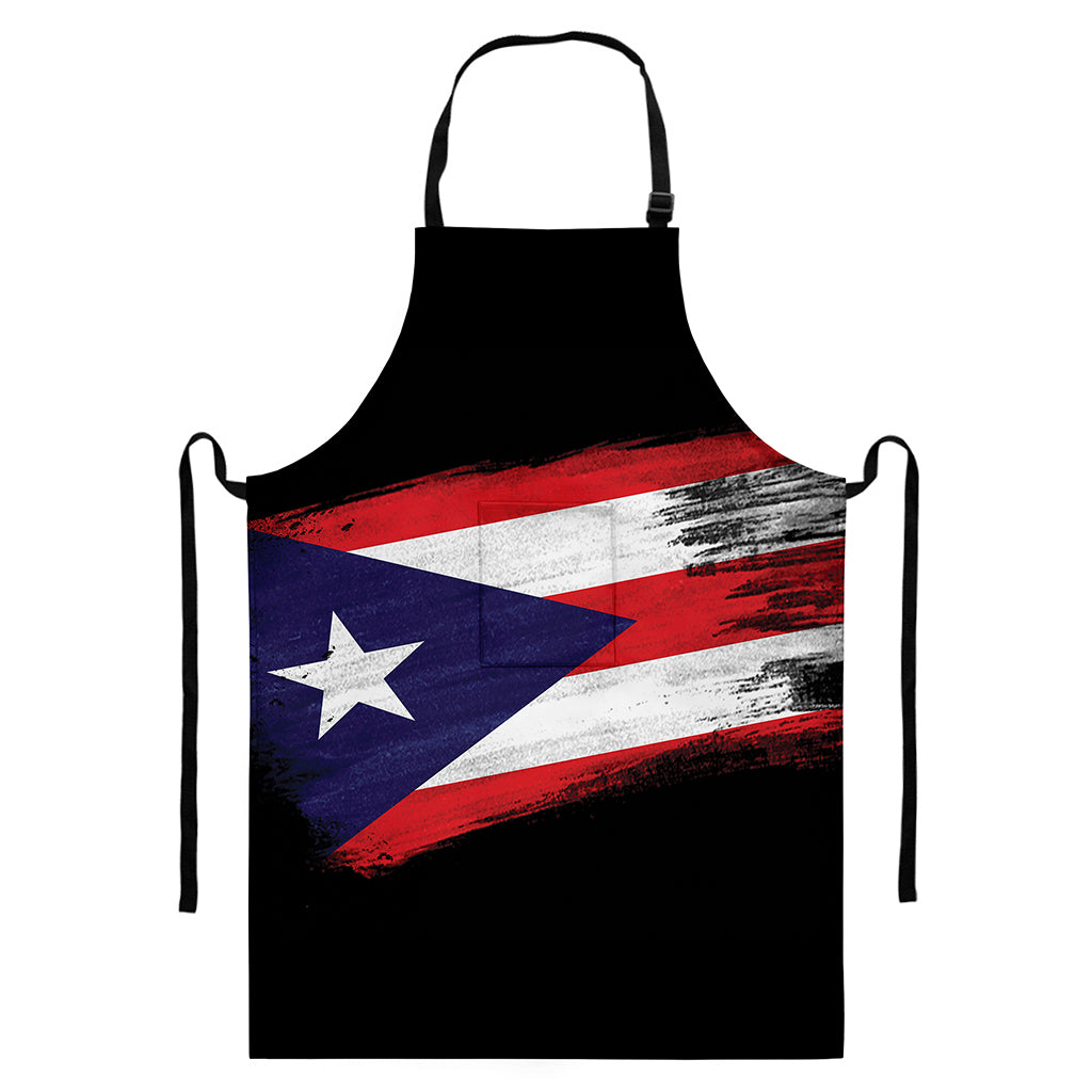 Flag Of Puerto Rico Print Bib Apron With Pocket