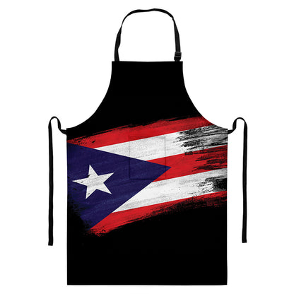 Flag Of Puerto Rico Print Bib Apron With Pocket