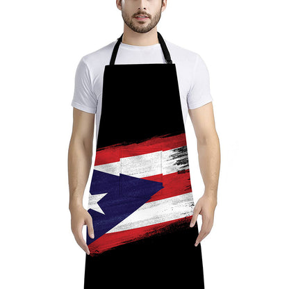Flag Of Puerto Rico Print Bib Apron With Pocket