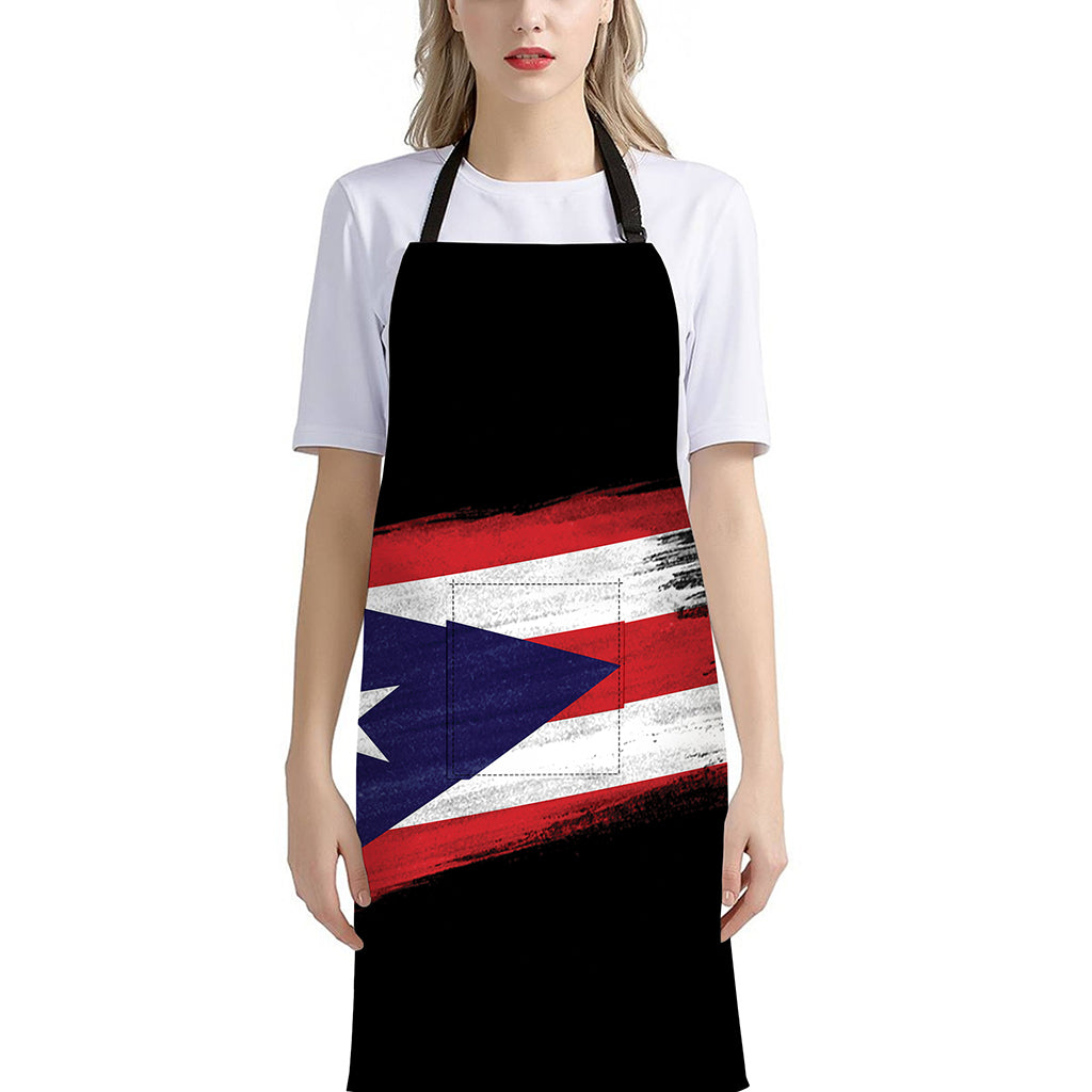 Flag Of Puerto Rico Print Bib Apron With Pocket