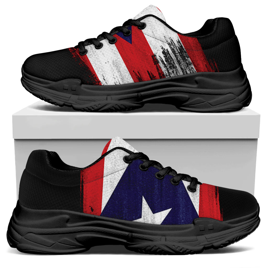Flag Of Puerto Rico Print Black Chunky Shoes