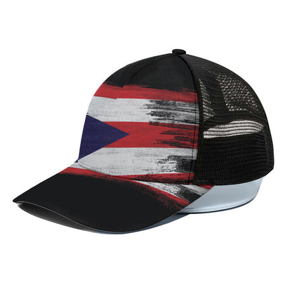 Flag Of Puerto Rico Print Black Mesh Trucker Cap